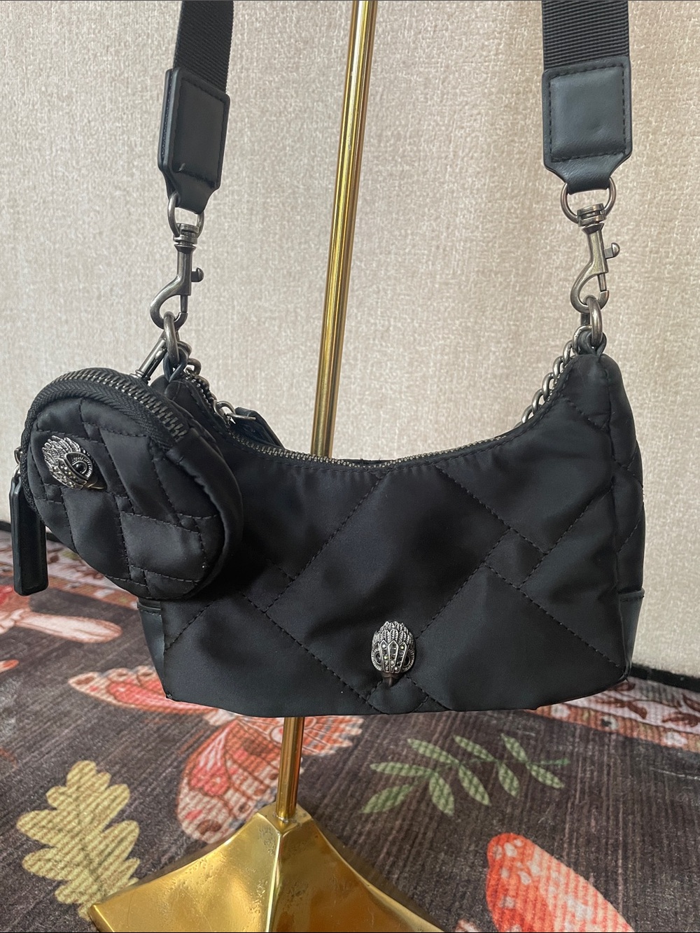Kurt Geiger Two in One Quilted Black Crossbody Bag with Coin Pouch Black